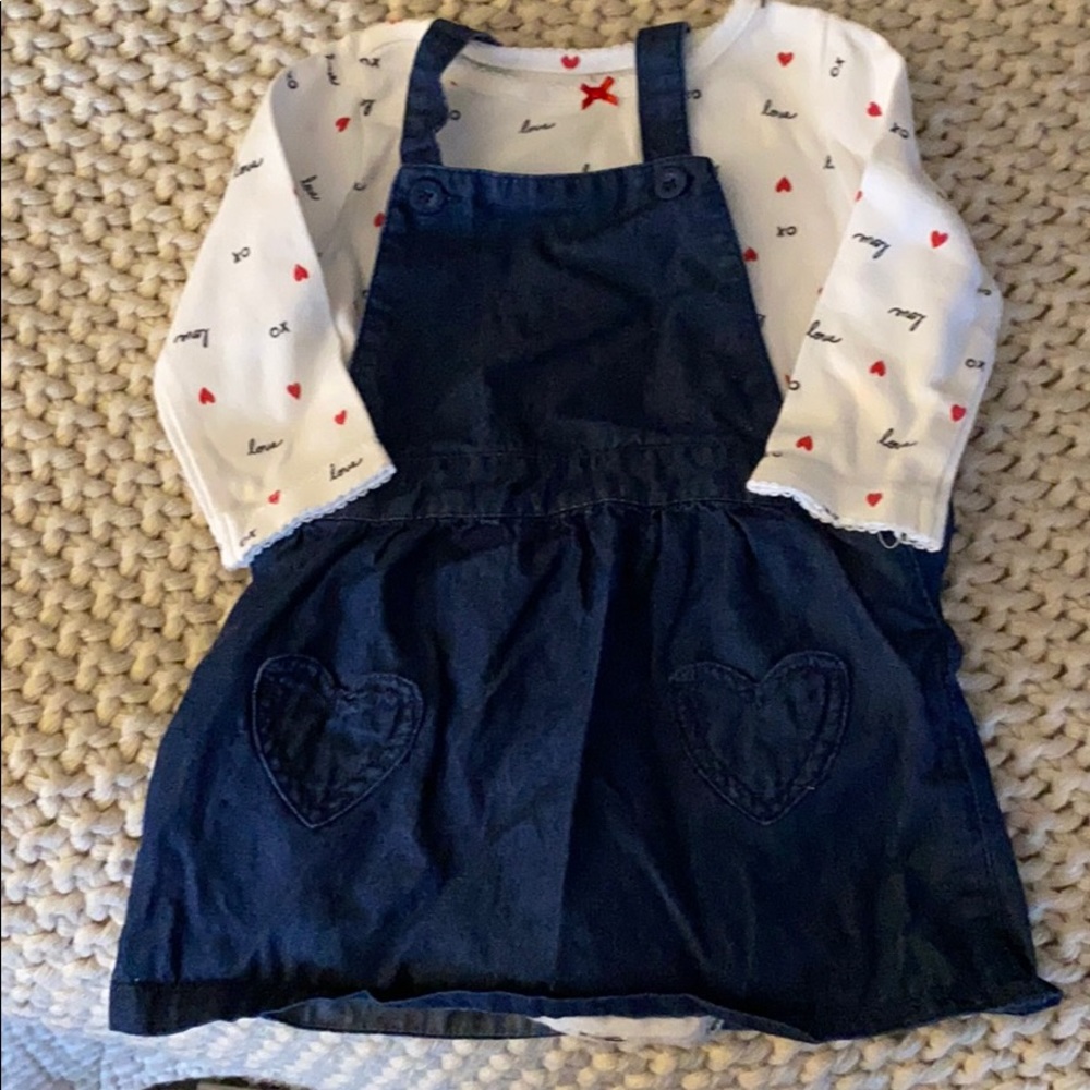 Adorable jean jumper with white onesie